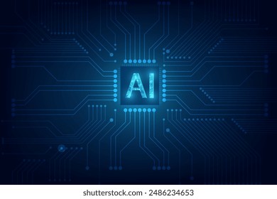 Abstract futuristic digital and technology on dark blue color background. AI(Artificial Intelligence) wording with the Circuit board design.vector illustration.