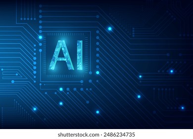 Abstract futuristic digital and technology on dark blue color background. AI(Artificial Intelligence) wording with the Circuit board design.vector illustration.