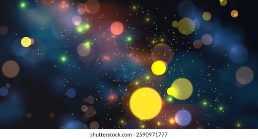 Abstract, futuristic, fairy tale, magical, cosmic background with bokeh effect. Design element for covers, banners, posters, flyers, templates. Vector