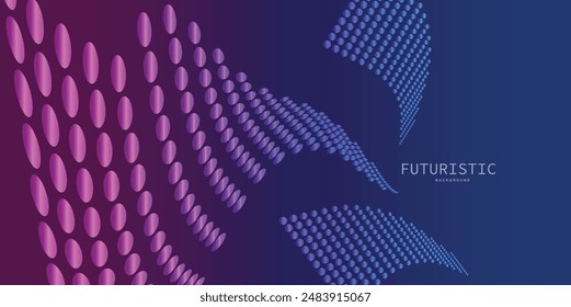 Abstract futuristic flowing dotted line digital technology background. 3D Wave moving dots flow particles, hi-tech and big data technology. Vector