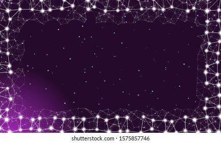 Abstract futuristic frame on the technology of white molecules with dots and lines on a  purple background with some. Digital Technology Concept Vector Design