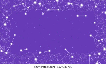 Abstract futuristic frame on the technology of white molecules with dots and lines on a  deep purple background with some. Digital Technology Concept Vector Design