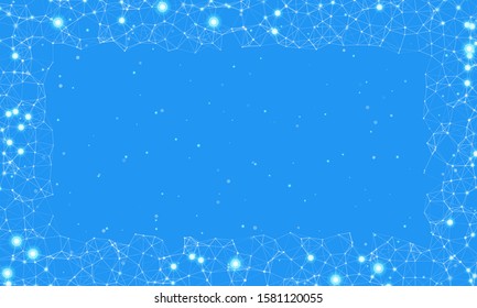 Abstract futuristic frame on the technology of molecules with dots and lines on a  blue background with some. With several luminous elements. Digital Technology Concept Vector Design