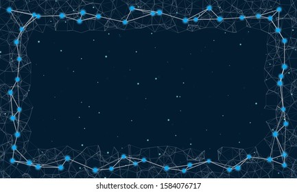 Abstract futuristic frame on the technology of light blue molecules with dots and lines on a  dark blue background with some. Digital Technology Concept Vector Design