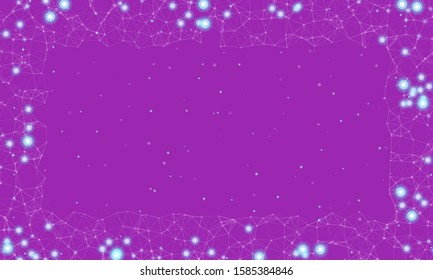 Abstract futuristic frame on the technology of molecules with dots and lines on a  purple background with some. With several luminous elements. Digital Technology Concept Vector Design
