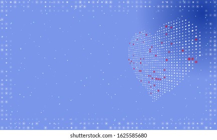 Abstract futuristic frame on the technology of white dots and circles. To the right is a dotted heart. Vector illustration on blue background with stars