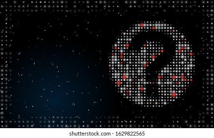 Abstract futuristic frame on the technology of white dots and circles. Right - an question symbol filled with bright dots. Vector illustration on dark blue background with stars