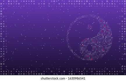 Abstract futuristic frame on the technology of white dots and circles. On the right is the yin yang symbol filled with bright dots. Vector illustration on deep purple background with stars