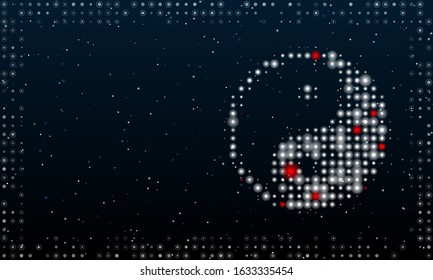 Abstract futuristic frame on the technology of white dots and circles. On the right is the yin yang symbol filled with bright dots. Vector illustration on dark blue background with stars