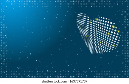 Abstract futuristic frame on the technology of white dots and circles. To the right is a dotted heart. Vector illustration on light blue background with stars