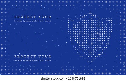 Abstract futuristic frame on the technology of white molecules with dots and circles. Vector illustration on blue background with stars
