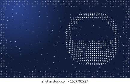 Abstract futuristic frame on the technology of white dots and circles. On the right is a half circle filled with dots. Vector illustration on blue background with stars