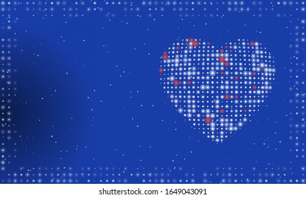 Abstract futuristic frame on the technology of white dots and circles. To the right is a dotted heart. Vector illustration on blue background with stars