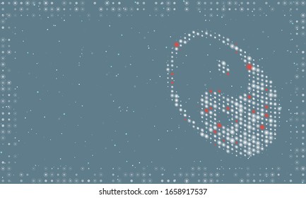 Abstract futuristic frame on the technology of white dots and circles. On the right is the yin yang symbol filled with bright dots. Vector illustration on blue grey background with stars