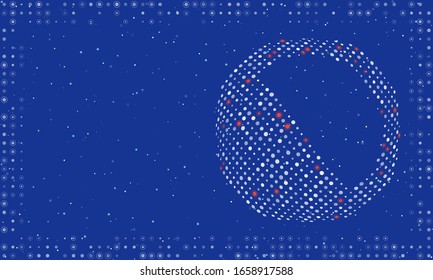 Abstract futuristic frame on the technology of white dots and circles. On the right is a half circle filled with dots. Vector illustration on blue background with stars
