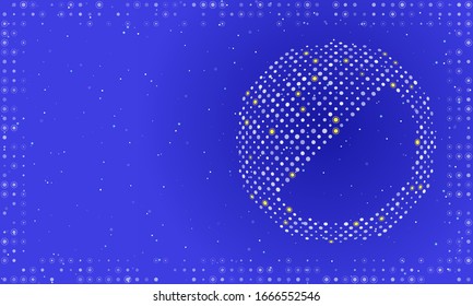 Abstract futuristic frame on the technology of white dots and circles. On the right is a half circle filled with dots. Vector illustration on blue background with stars