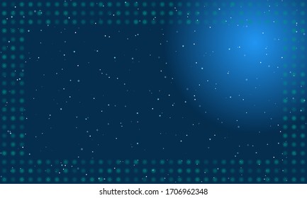 Abstrakter futuristischer Rahmen auf der Technologie von Teal-Molekülen mit Punkten und Kreisen. Vektorillustration auf blauem Hintergrund mit Sternen