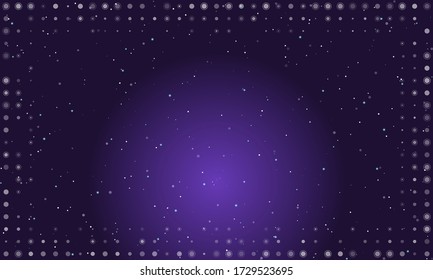 Abstract futuristic frame on the technology of white molecules with dots and circles. Vector illustration on deep purple background with stars