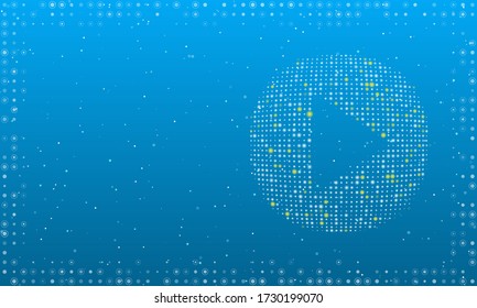 Abstract futuristic frame on the technology of white dots and circles. Right - play icon filled with bright dots. Vector illustration on light blue background with stars