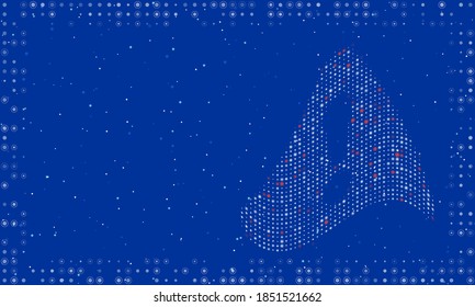Abstract futuristic frame on the technology of white dots and circles. Right - an warning symbol filled with bright dots. Vector illustration on blue background with stars