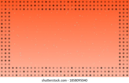 Abstract futuristic frame on the technology of black molecules with dots and circles. Vector illustration on deep orange background with stars