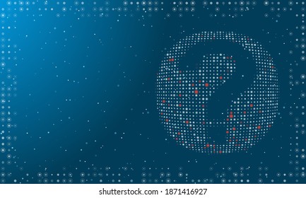 Abstract futuristic frame on the technology of white dots and circles. Right - an question symbol filled with bright dots. Vector illustration on light blue background with stars