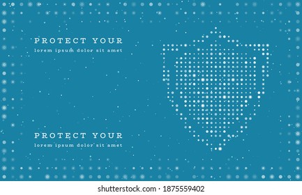 Abstract futuristic frame on the technology of white molecules with dots and circles. Vector illustration on blue background with stars