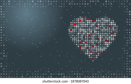 Resumen de marco futurista sobre la tecnología de puntos y círculos blancos. A la derecha hay un corazón punteado. Ilustración vectorial sobre fondo gris azul con estrellas