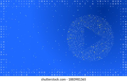 Resumen de marco futurista sobre la tecnología de puntos y círculos blancos. Derecha - Icono de reproducción lleno de puntos brillantes. Ilustración vectorial sobre fondo azul con estrellas