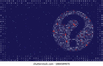 Abstract futuristic frame on the technology of white dots and circles. Right - an question symbol filled with bright dots. Vector illustration on dark blue background with stars