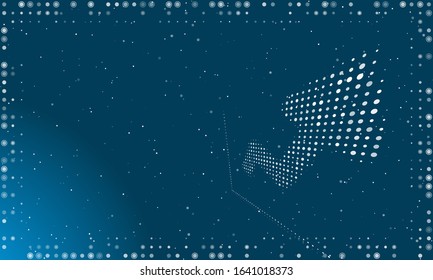 Abstract futuristic frame of white dots and circles. On the right is a chart up symbol filled with dots. Vector illustration on light blue background with stars