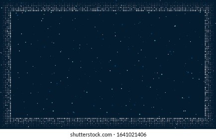 Abstract futuristic frame from white dots. Vector illustration on dark blue background with stars