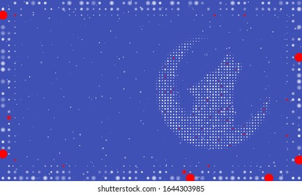 Abstract futuristic frame of white dots and circles. On the right - the head of a wolf howling to the moon. Some dots is highlighter. Vector illustration on indigo background with stars