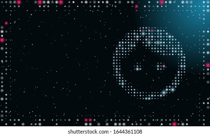 Abstract futuristic frame of white dots and circles. On the right - a face filled with white dots. Some dots is highlighter. Vector illustration on blue background with stars