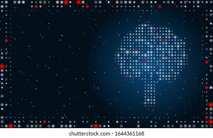 Abstract futuristic frame of white dots and circles. On the right - a tree filled with white dots. Some dots is highlighter. Vector illustration on blue background with stars