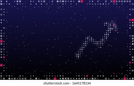 Dibujo futurista abstracto de puntos y círculos blancos. A la derecha hay una flecha hacia arriba llena de puntos. Algunos puntos son resaltados. Ilustración vectorial sobre fondo azul oscuro con estrellas