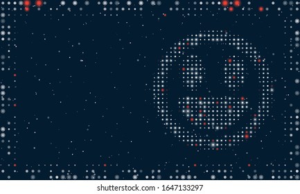 Abstract futuristic frame of white dots and circles. On the right - a smiling face filled with white dots. Some dots is highlighter. Vector illustration on dark blue background with stars