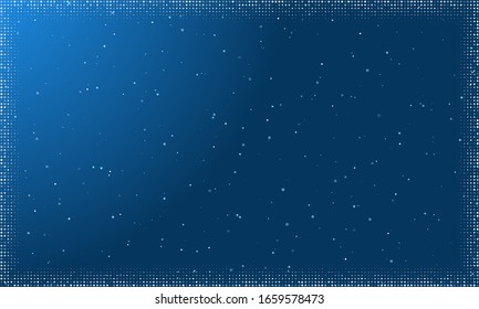 Abstract futuristic frame from white dots. Vector illustration on blue background with stars