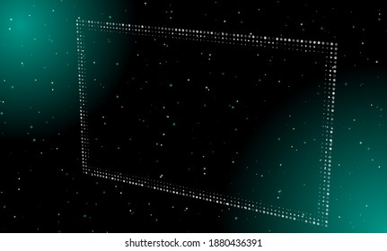 Abstract futuristic frame from white dots. Vector illustration on teal background with stars