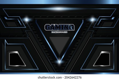 Abstract futuristic geometric black and blue gaming background with modern esport shapes. Vector design template technology concept can use element game banner, sport poster, cyber wallpaper, web