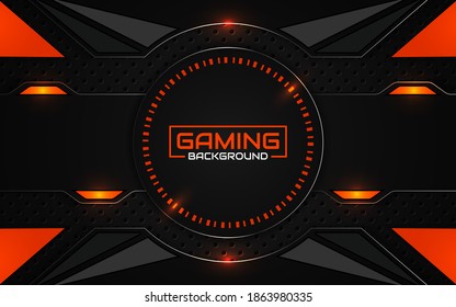 Abstract futuristic geometric black and orange gaming background with modern esport shapes. Vector design template technology concept can use element game banner, sport poster, cyber wallpaper, web streaming