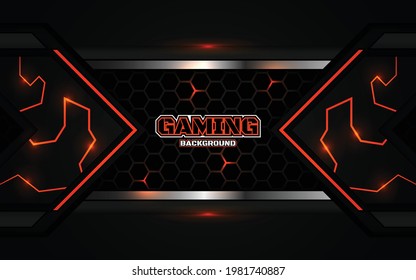 Abstract futuristic geometric black and orange gaming background with modern esport shapes. Vector design template technology concept can use element game banner, sport poster, cyber wallpaper, web