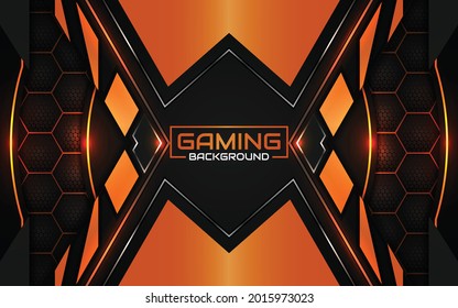 Abstract futuristic geometric black and orange gaming background with modern esport shapes. Vector design template technology concept can use element game banner, sport poster, cyber wallpaper, web