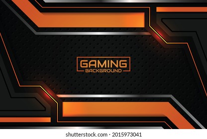 Abstract futuristic geometric black and orange gaming background with modern esport shapes. Vector design template technology concept can use element game banner, sport poster, cyber wallpaper, web