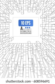 Abstract futuristic geometric cube block perspective line on white background with blank space