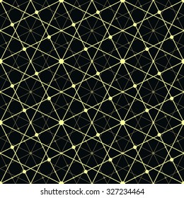Abstract futuristic geometric pattern. Seamless vector background.Gold net on a black background
