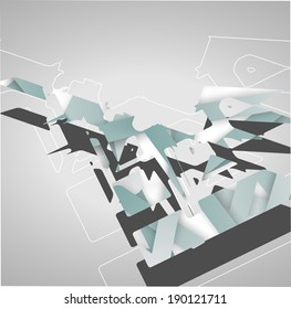 Abstract futuristic geometric shapes, dynamic illustration.