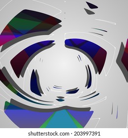 Abstract futuristic geometric shapes, dynamic illustration.
