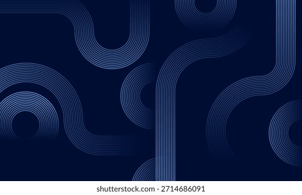 Fundo de linha geométrica futurista abstrato com padrões modernos de tubos concêntricos azuis brilhantes em um substrato escuro da marinha