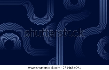 Abstract Futuristic Geometry Line Background Featuring Modern Shiny Blue Concentric Pipe Patterns on a Dark Navy Substrate